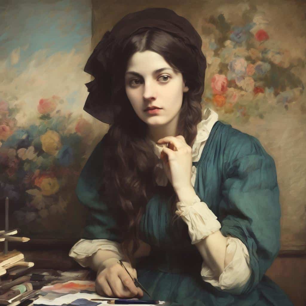 Οπτική τέχνη και ψυχολογία, πίνακας με νεαρή γυναίκα και καλλιτεχνικές εμπειρίες.