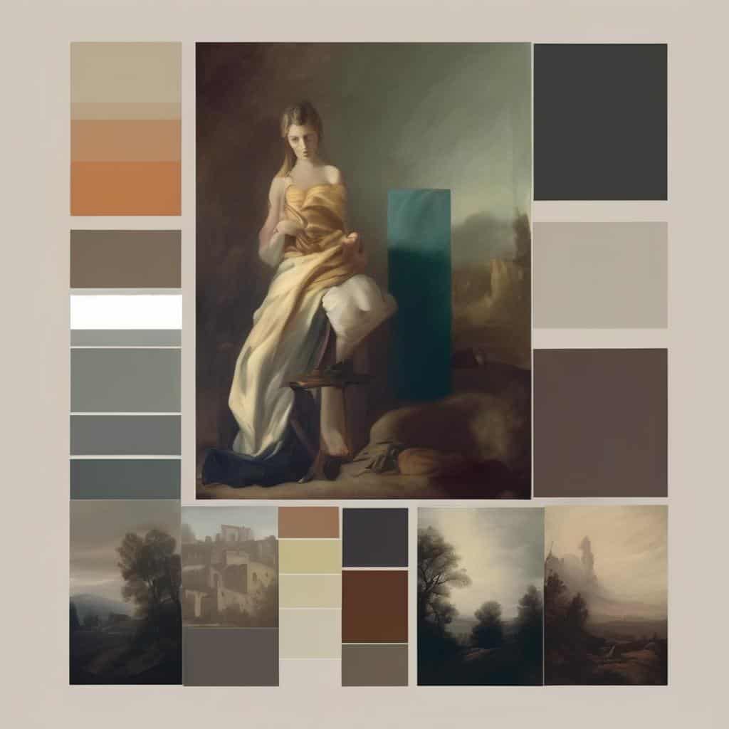 Λυρική γυναικεία μορφή σε ακαδημαϊκό πίνακα και χρωματικές παλέτες, συνδυάζοντας εικαστικές τέχνες και ψυχολογία.